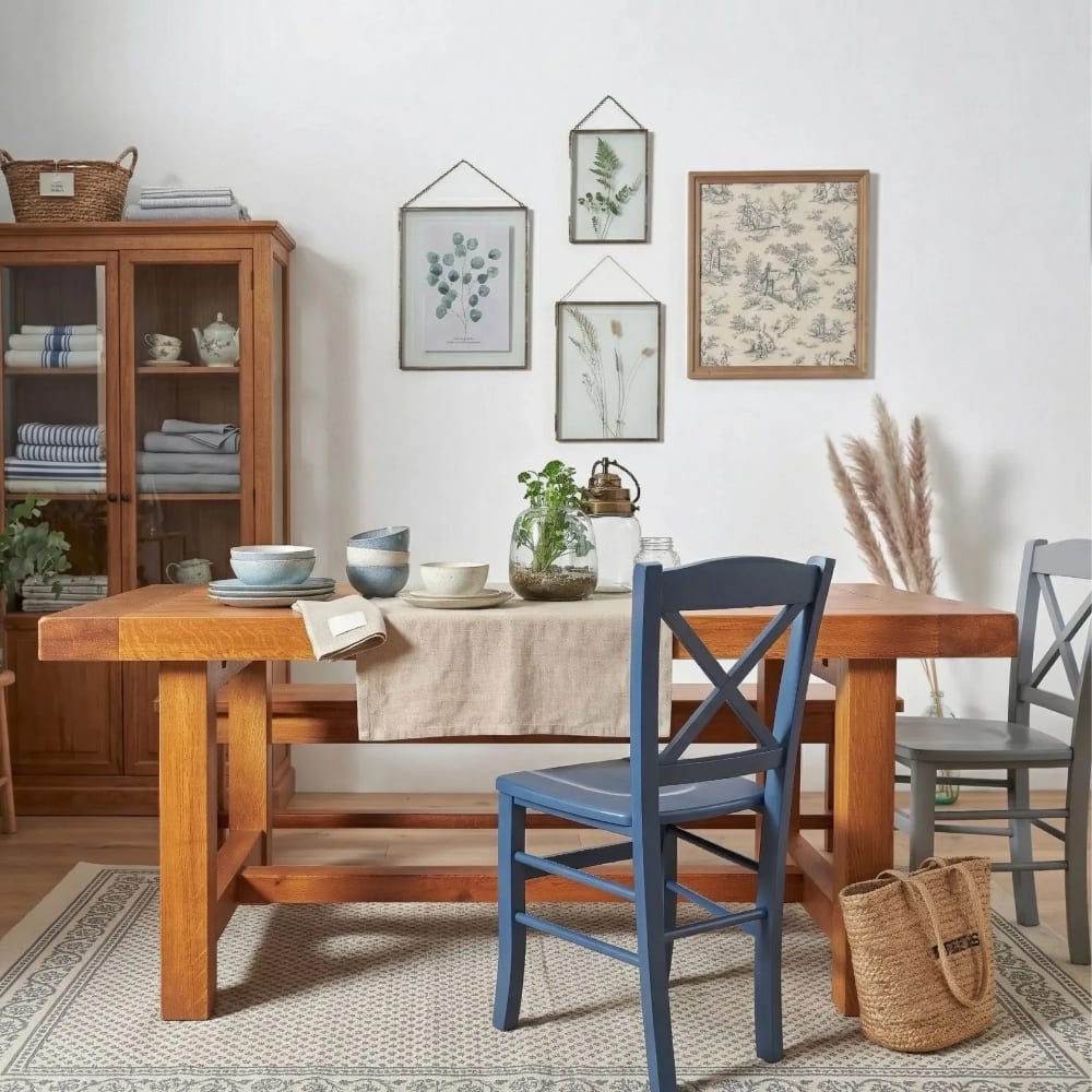 Table de ferme campagnarde bois chêne massif L180 chene moyen