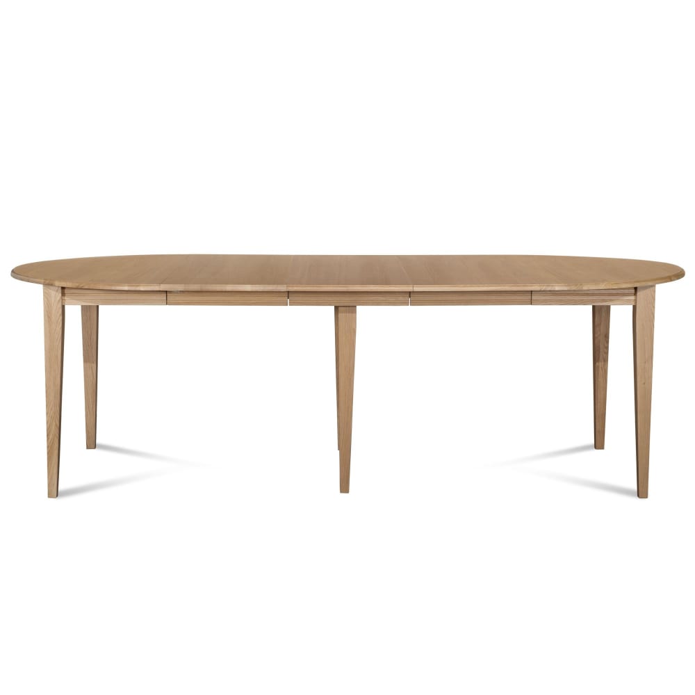 Table ronde 6 pieds fuseau D115 + 3 rallonges bois chêne