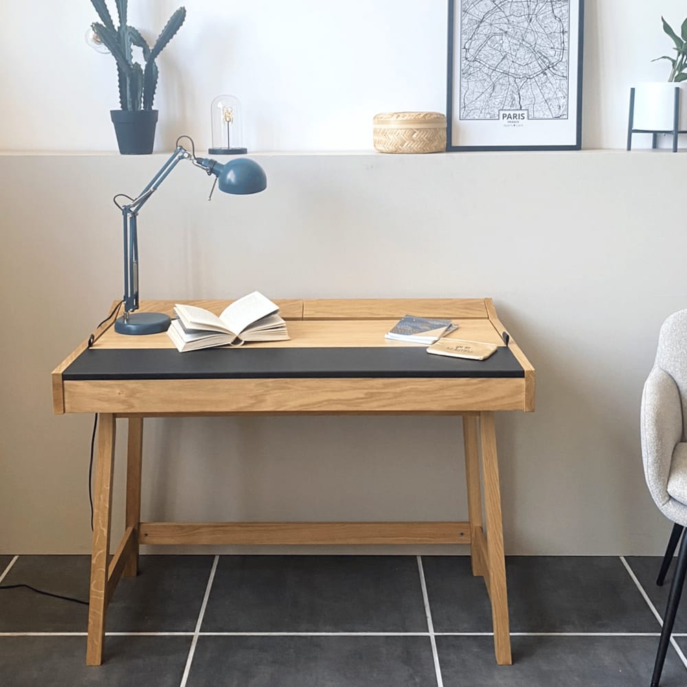 Bureau en bois et cuir - Maisons du Monde