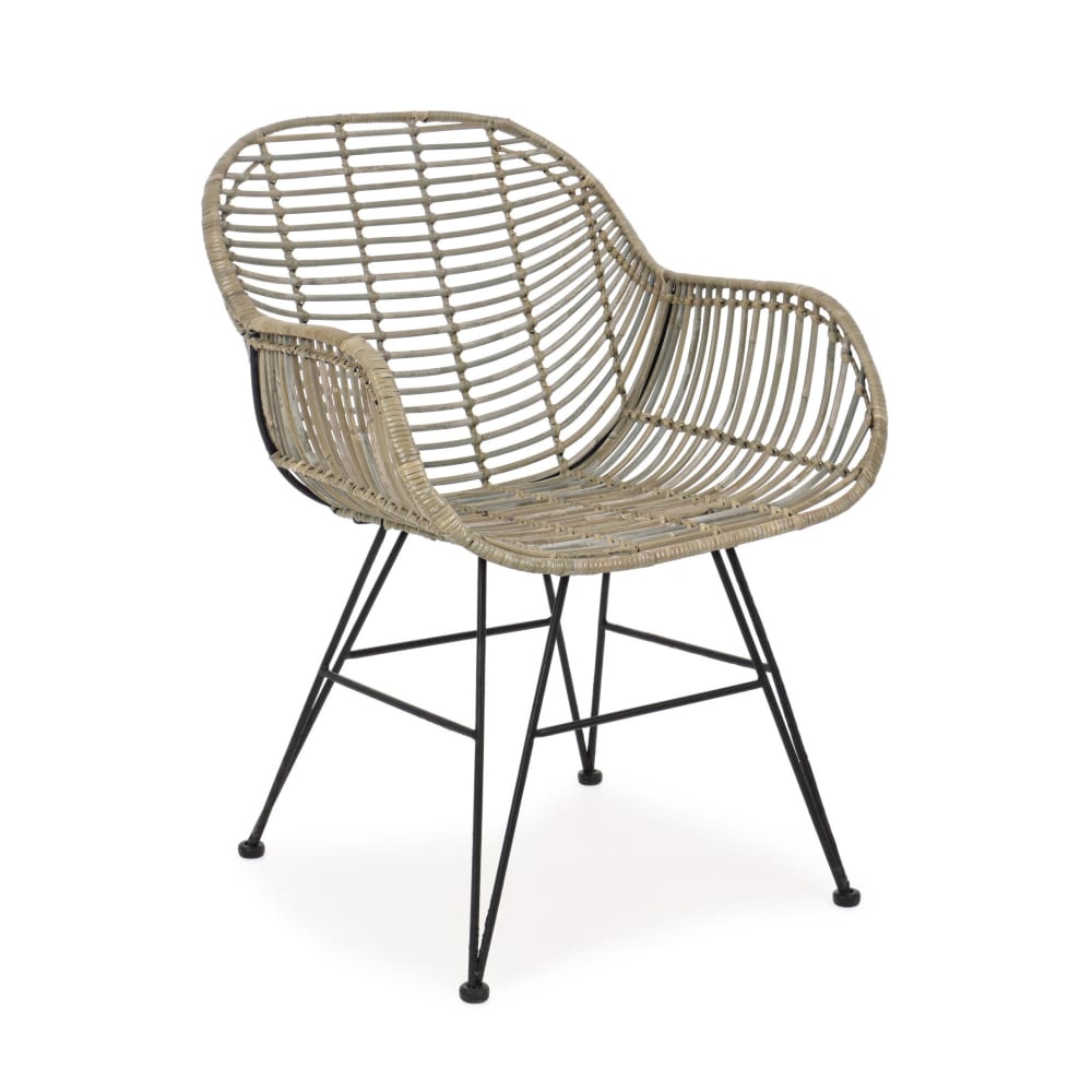 Sedia con braccioli in fibre naturali beige - Marrone - Rattan