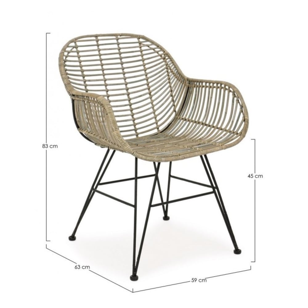 Sedia con braccioli in fibre naturali beige - Hellin