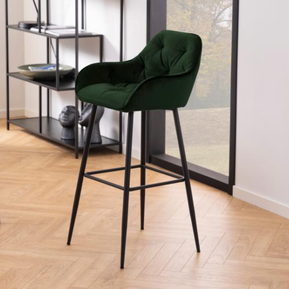 Lot de 2 tabouret haut avec accoudoirs en velours et métal vert - Maisons du Monde
