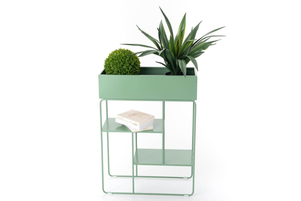 Console jardinière en métal vert