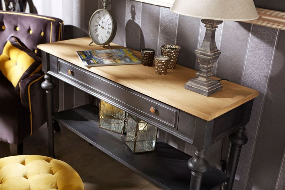Console en bois double plateau et 1 tiroir - Maisons du Monde