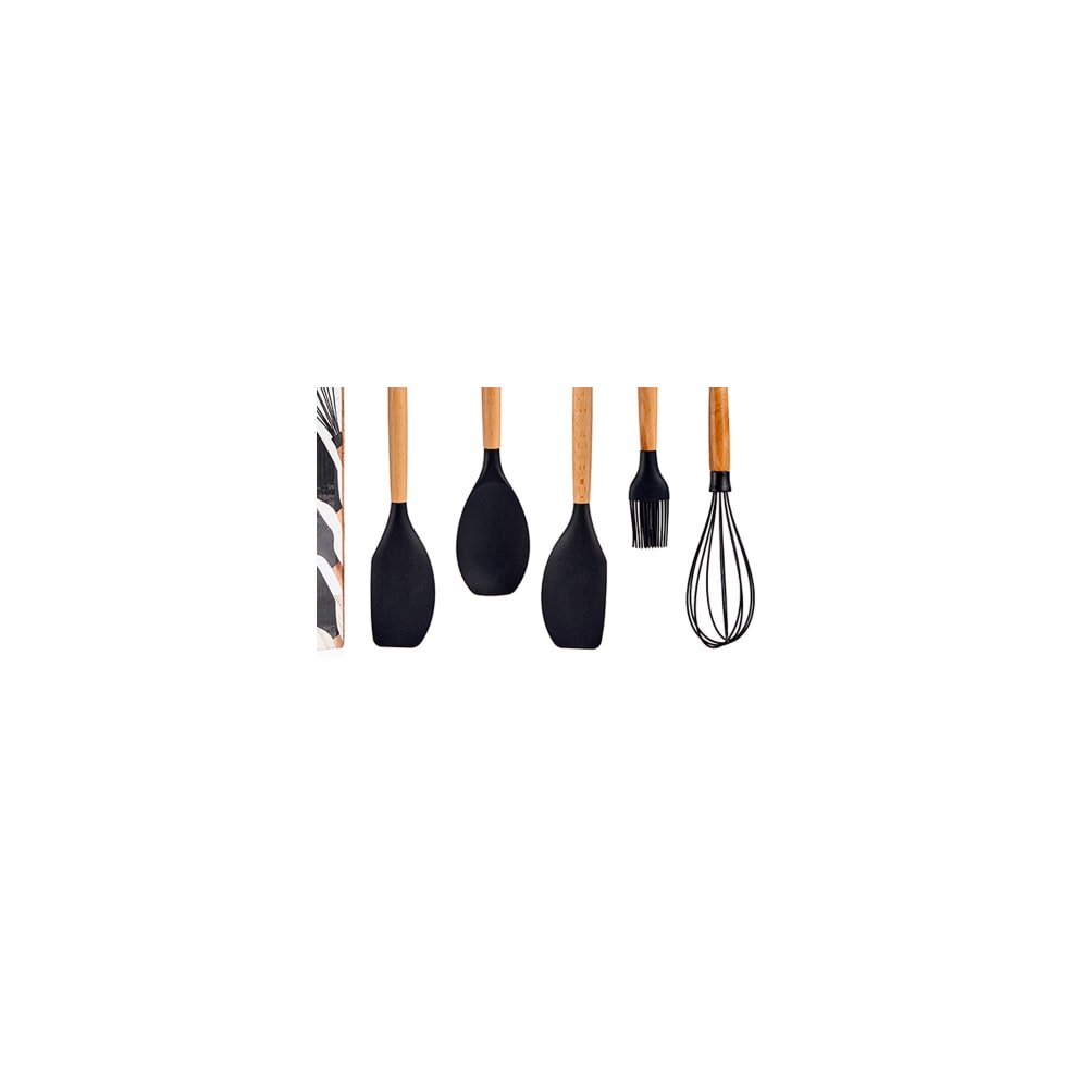 Ustensiles de cuisine manche en bois et polypropylène noir - Lot de 5 - Maisons du Monde