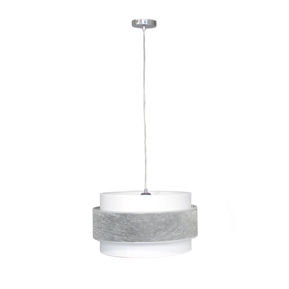 Wonderlamp Hängeleuchte mit 3 silbernen Stofflampenschirmen ø40cm style landhaus - Leinen