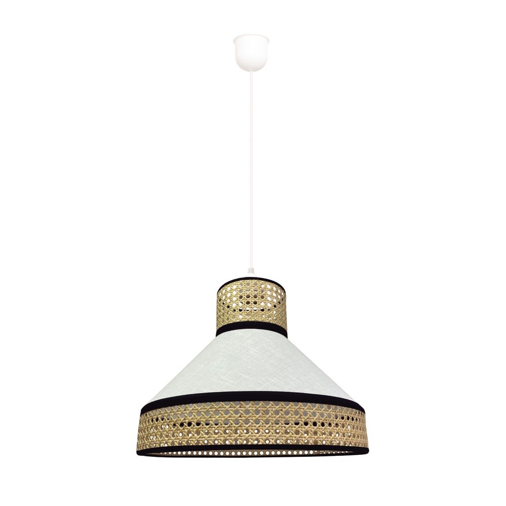 Wonderlamp Hängeleuchte mit Lampenschirm aus Leinen und Raffia ø40 cm style landhaus Weiß Leinen