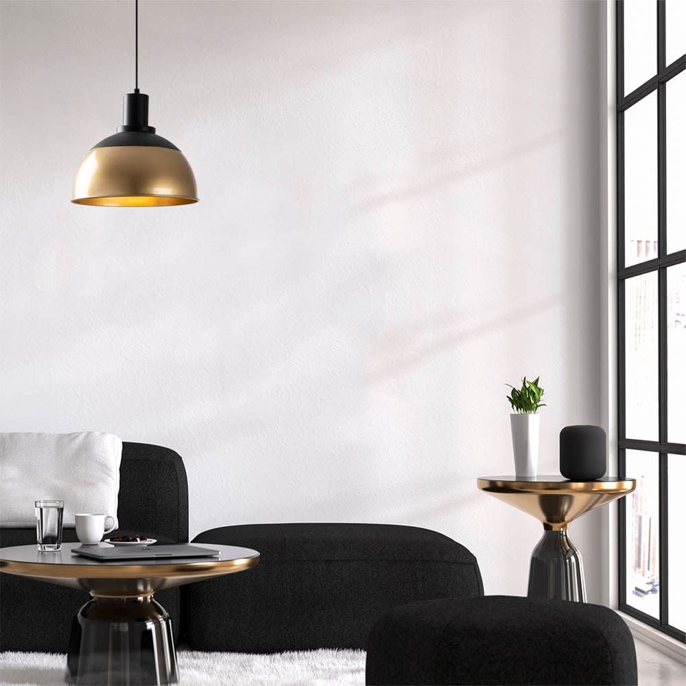 Lámpara colgante vintage dorado y detalles negros en forma de cúpula - Maisons du Monde