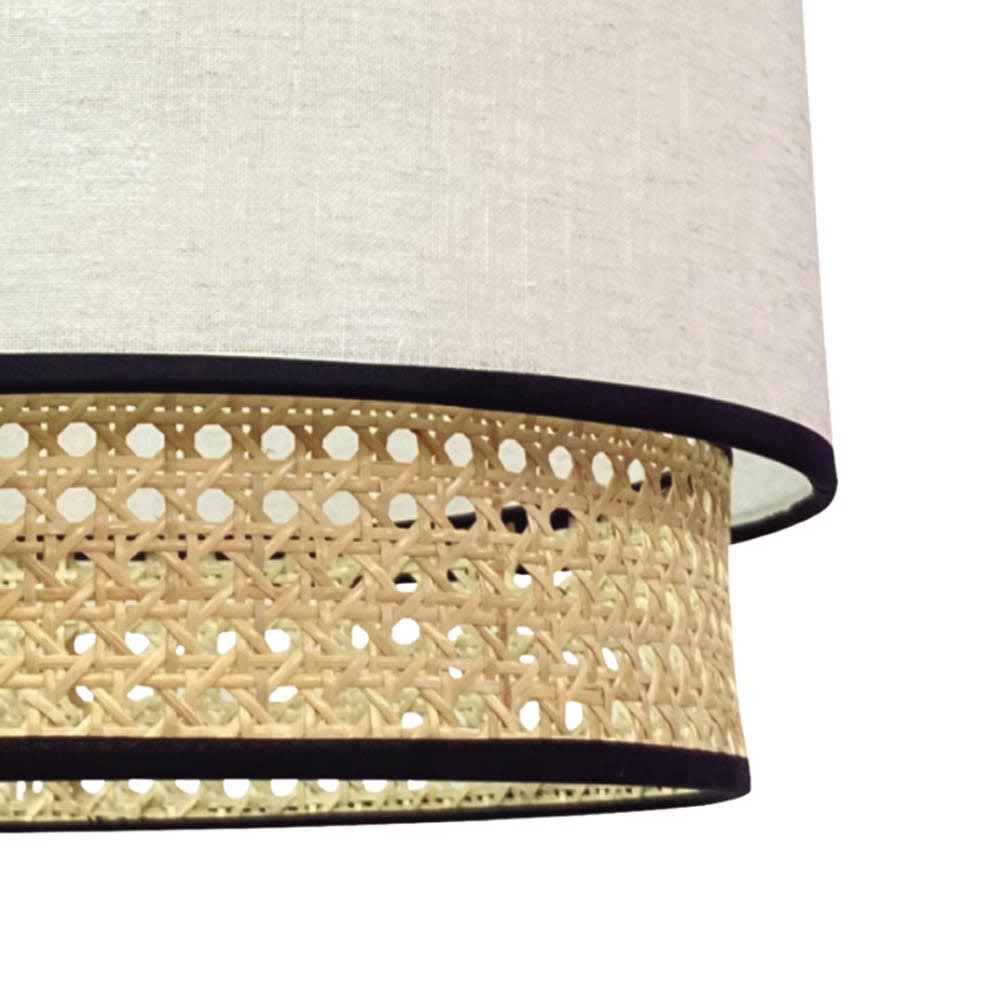 Lámpara colgante doble pantalla cilíndrica de lino blanco y rafia - Maisons du Monde