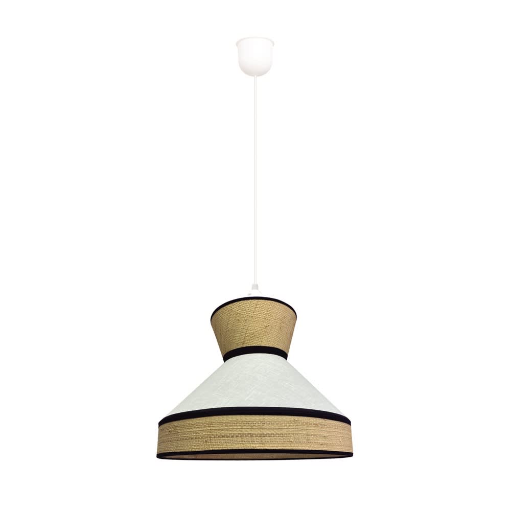 Wonderlamp Hängeleuchte mit Lampenschirm aus Leinen und Rattan ø40 cm style landhaus Weiß Leinen