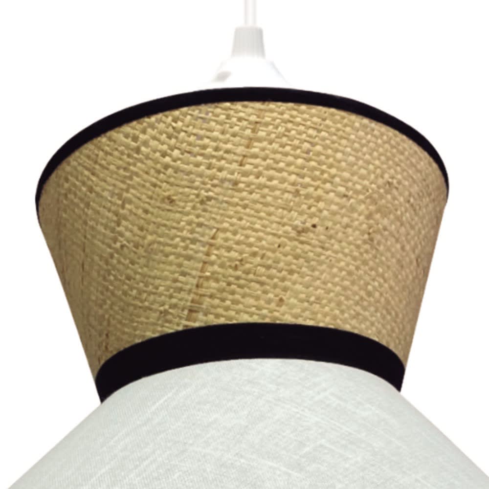 Suspension naturel avec abat-jour en lin et grille en raphia