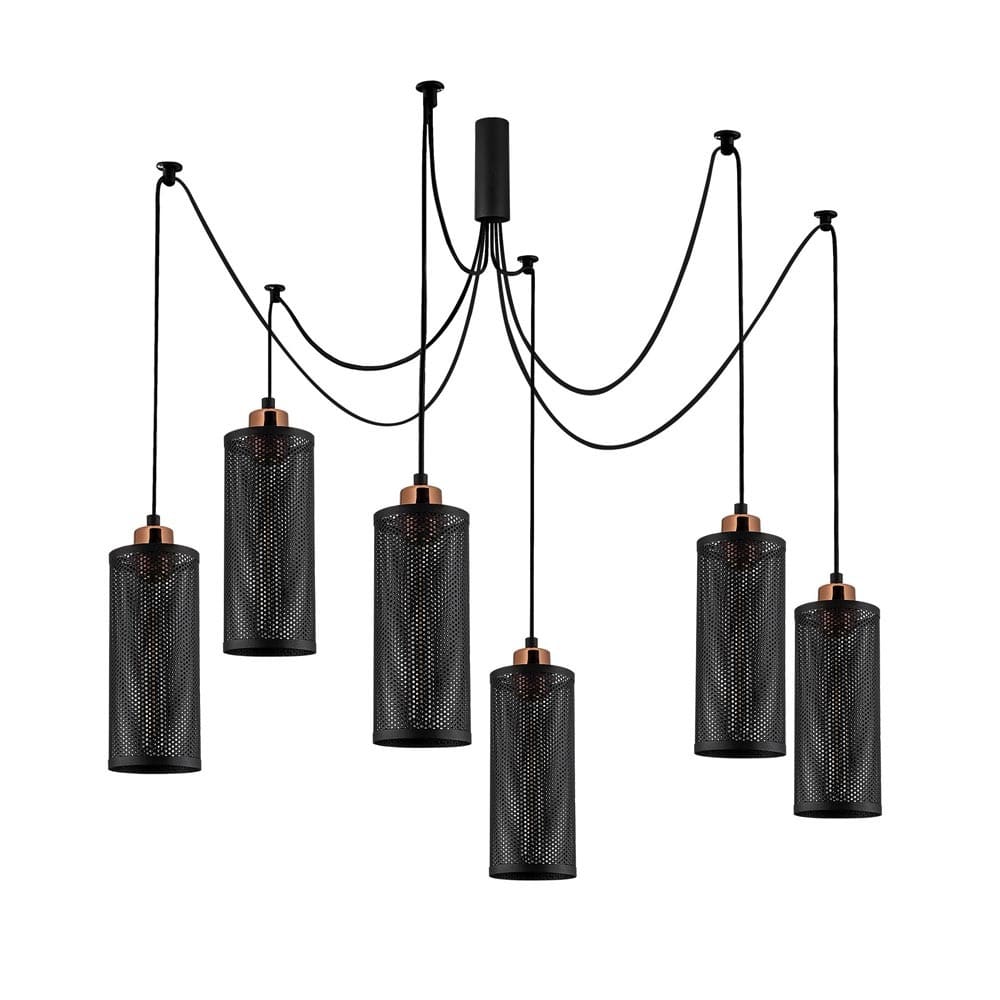 Lámpara colgante moderno negro 6 luces con accesorios para el techo