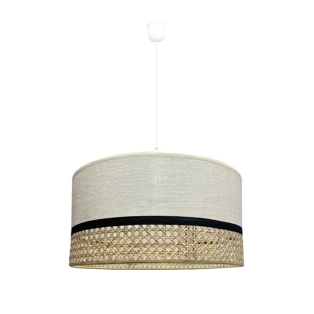 Wonderlamp Hängelampe mit beigefarbenem Lampenschirm aus Raffiabast ø40cm style landhaus Braun Stoff