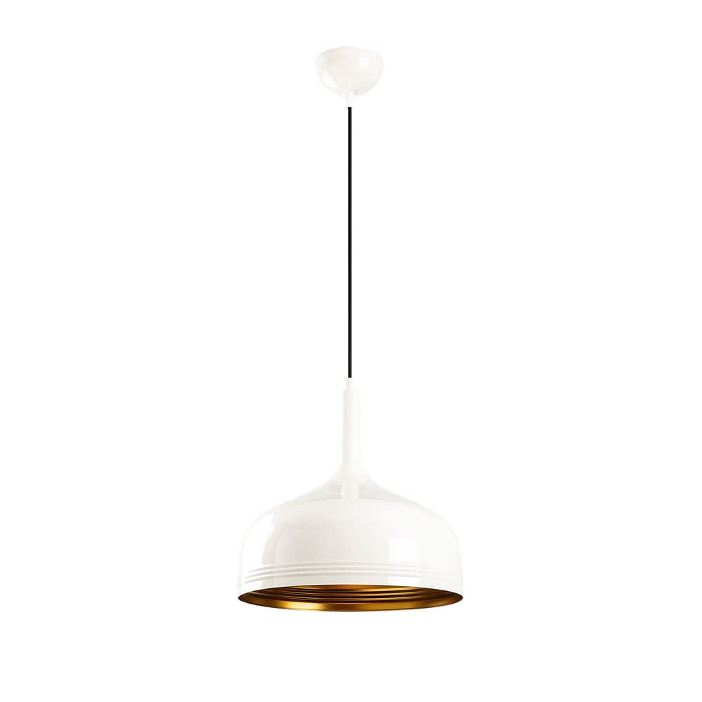 Lámpara de techo con pantalla metálica blanco y detalles oro