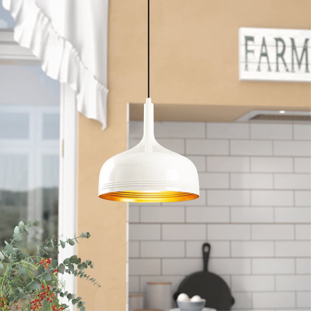 Lámpara de techo con pantalla metálica blanco y detalles oro - Maisons du Monde