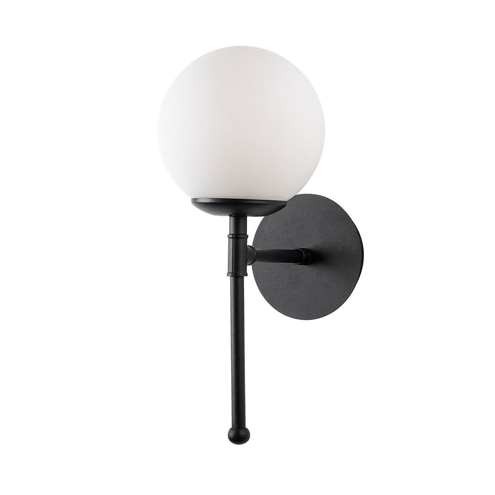 Applique murale minimaliste noire avec 1 sphère en verre opale blanc