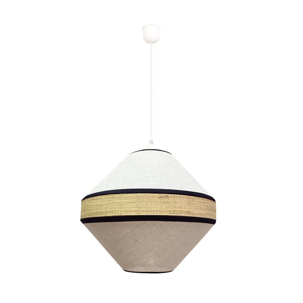 Wonderlamp Hängeleuchte mit braunem und weißem Leinen style landhaus - Leinen
