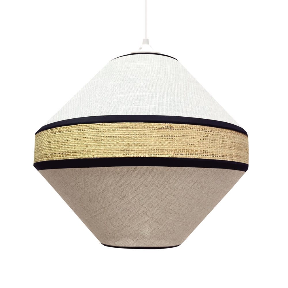 Suspension marron et blanc en lin et rotin fait main — vue 4