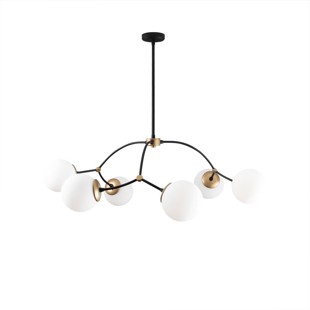 Wonderlamp 3-armige Kronleuchter mit 6 weißen Opalglaskugeln ø90cm style modern Schwarz Metall