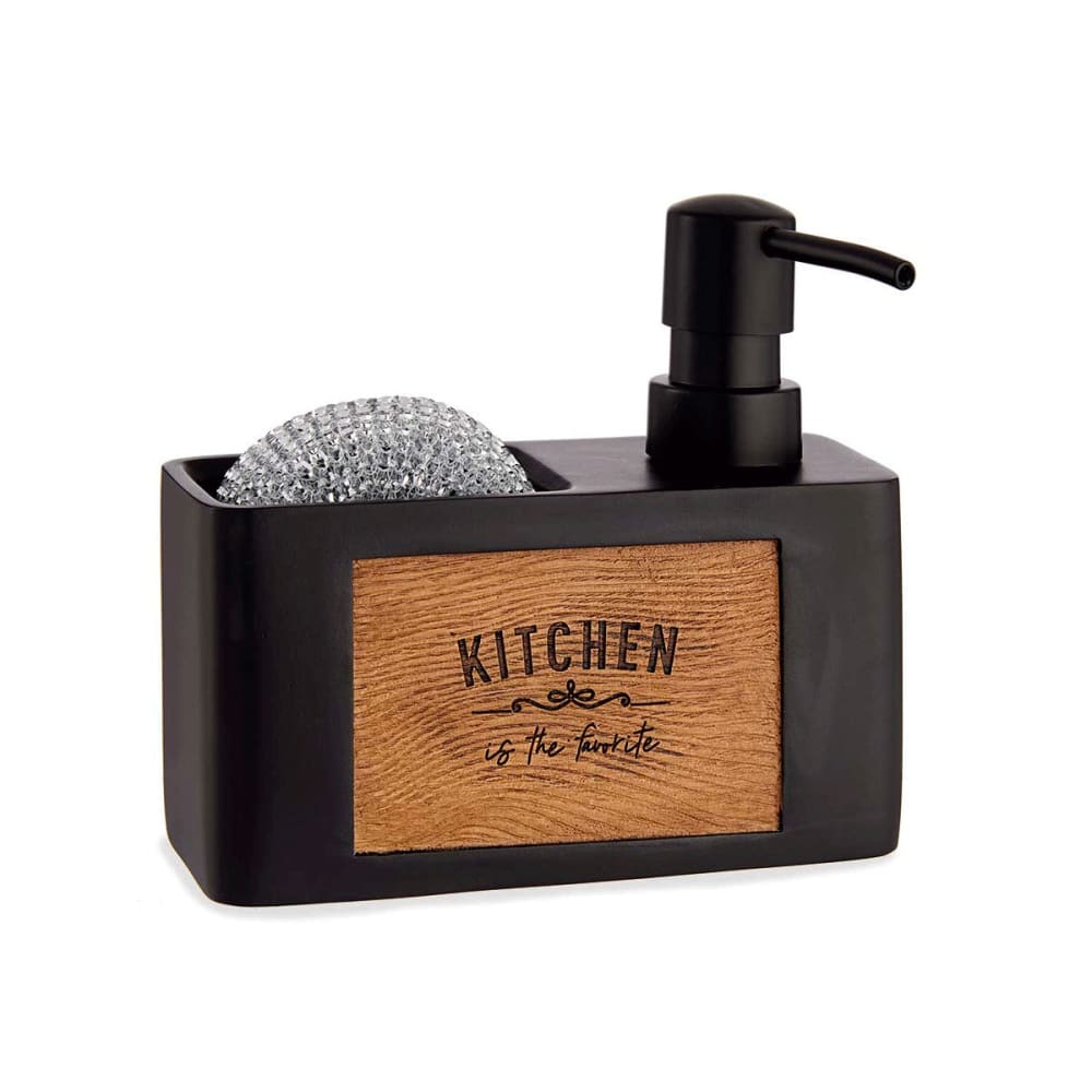 Distributeur liquide vaisselle + porte éponges noir et bois - Maisons du Monde