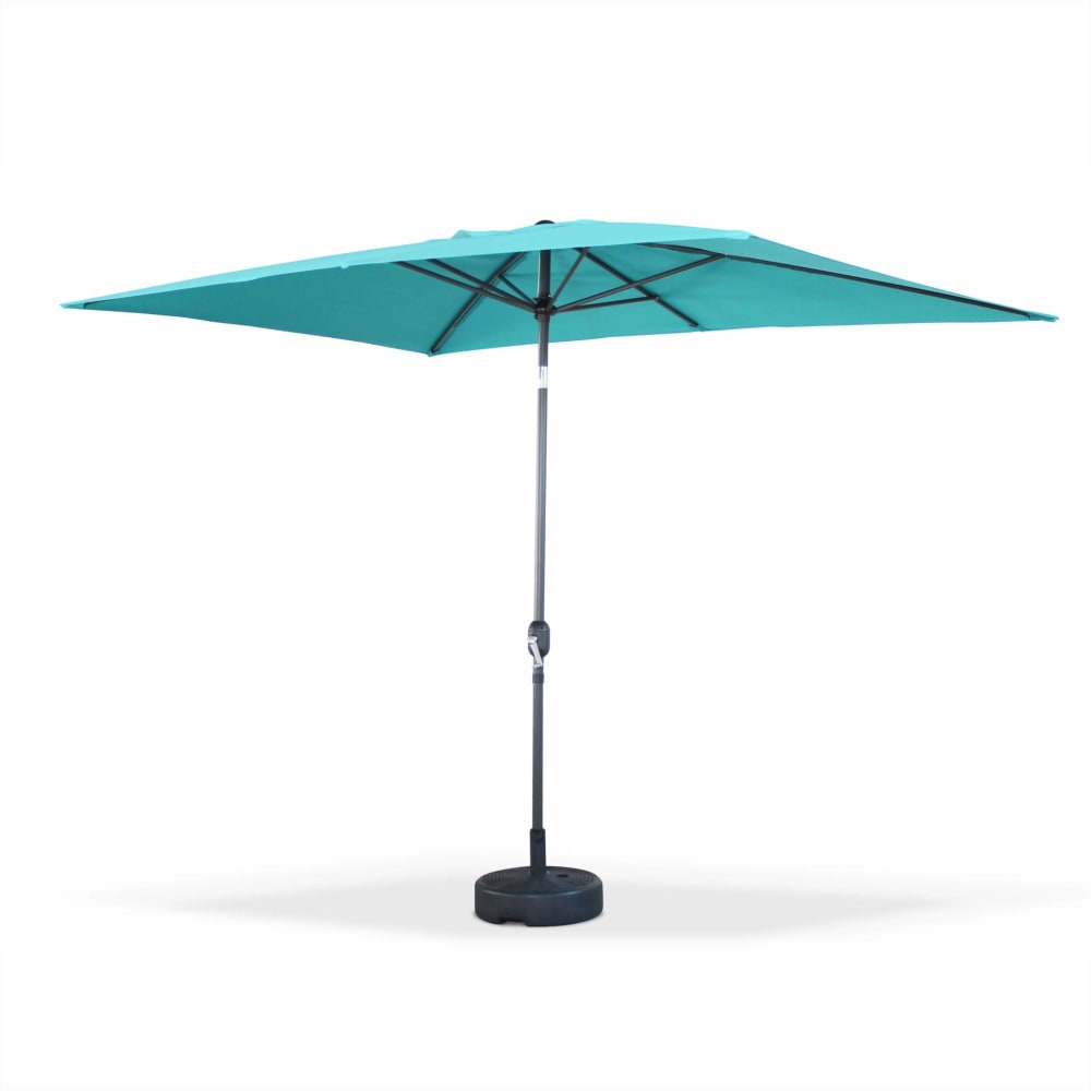 Parasol droit rectangulaire turquoise mât central 2m sur 3m