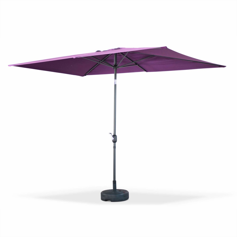Parasol droit rectangulaire prune aluminium avec mât central 2m sur 3m