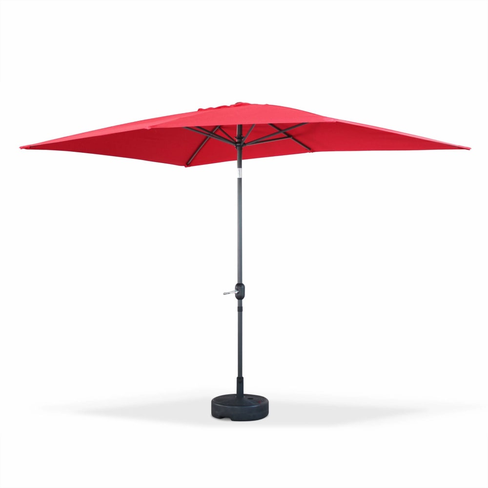 Parasol droit rectangulaire rouge aluminium avec mât central 2m sur 3m