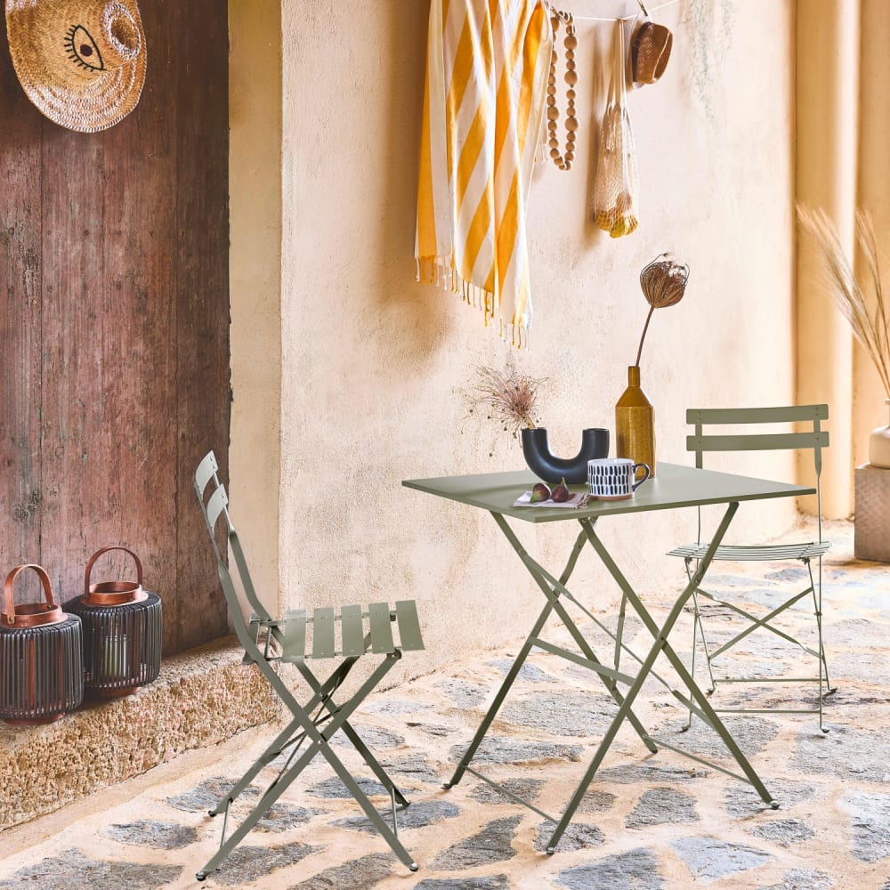 Table et chaises de jardin pliables 70 x 70cm, vert de gris