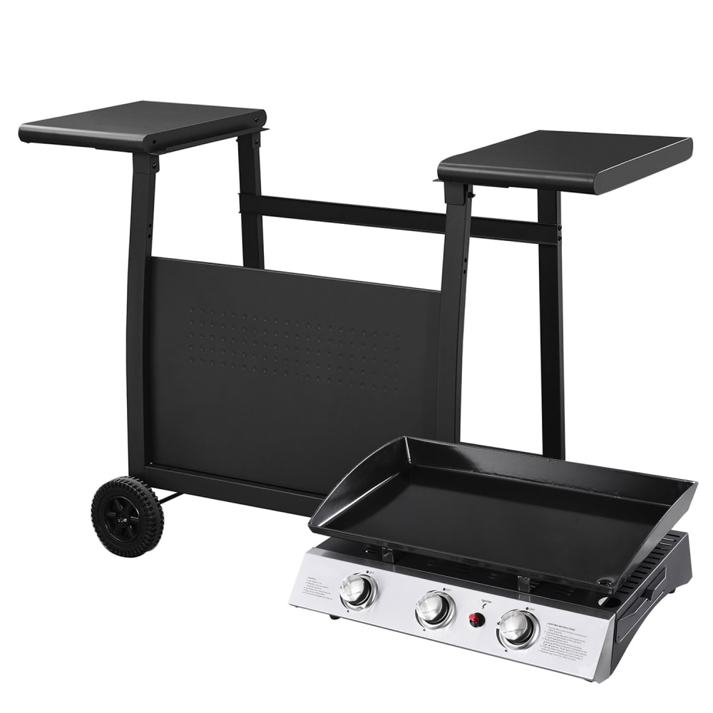 Plancha gas 3 quemadores en hierro fundido negro con carrito - Maisons du Monde
