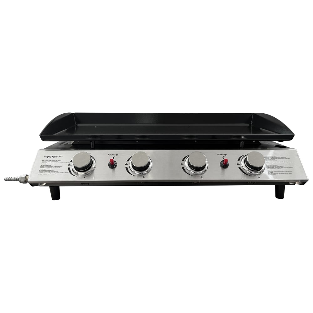 Plancha de gas 4 quemadores 10kw en acero negro