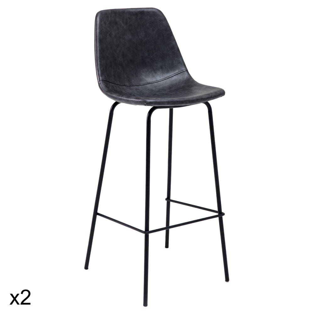 Happy Garden 2er Set Vintage-Barhockern 75cm aus grauem Kunstleder style vintage - Pvc - Polyvinlychlorid
