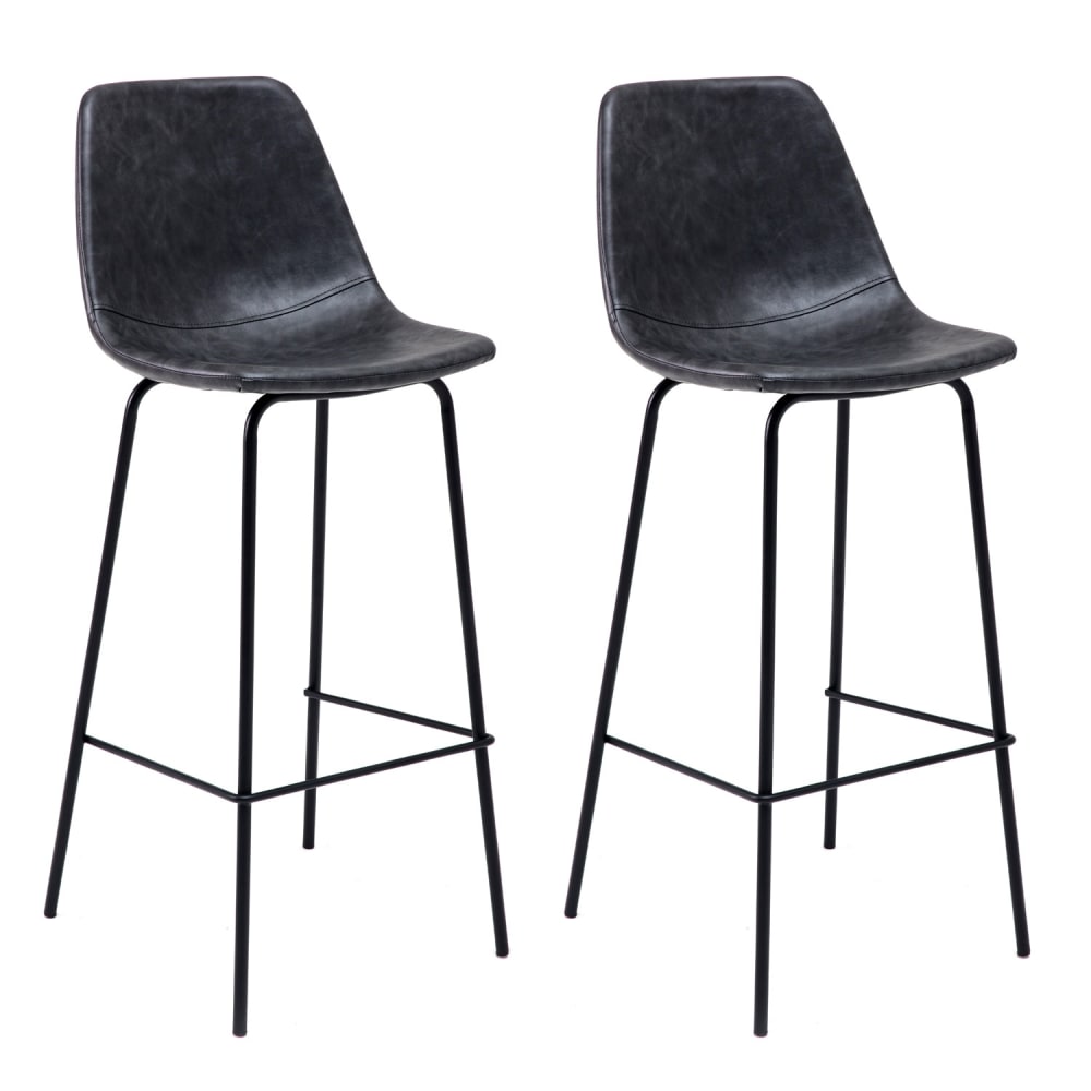 2er Set Vintage-Barhockern 75cm aus grauem Kunstleder - Maisons