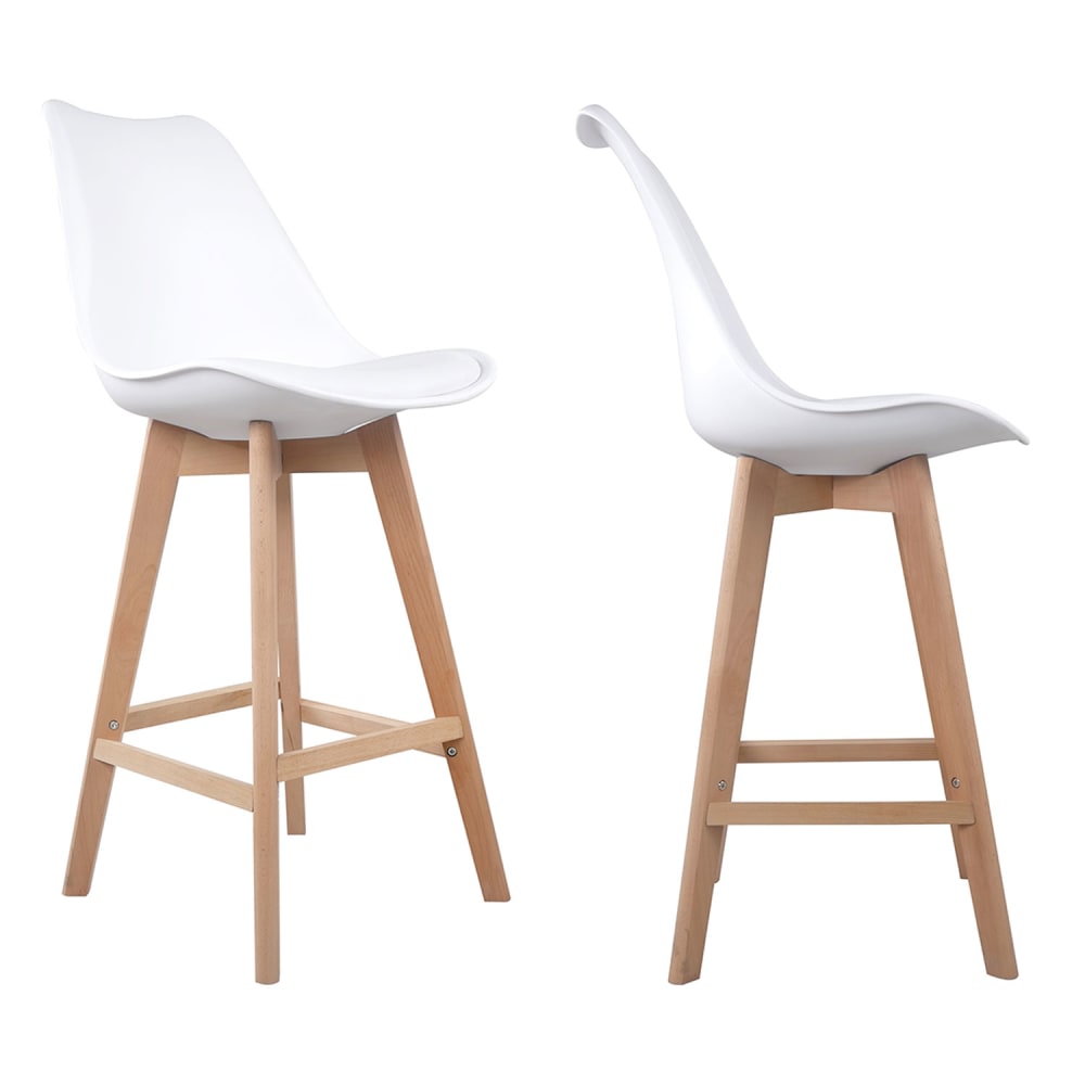 Lot de 2 tabourets style scandinave blanc et bois de hêtre