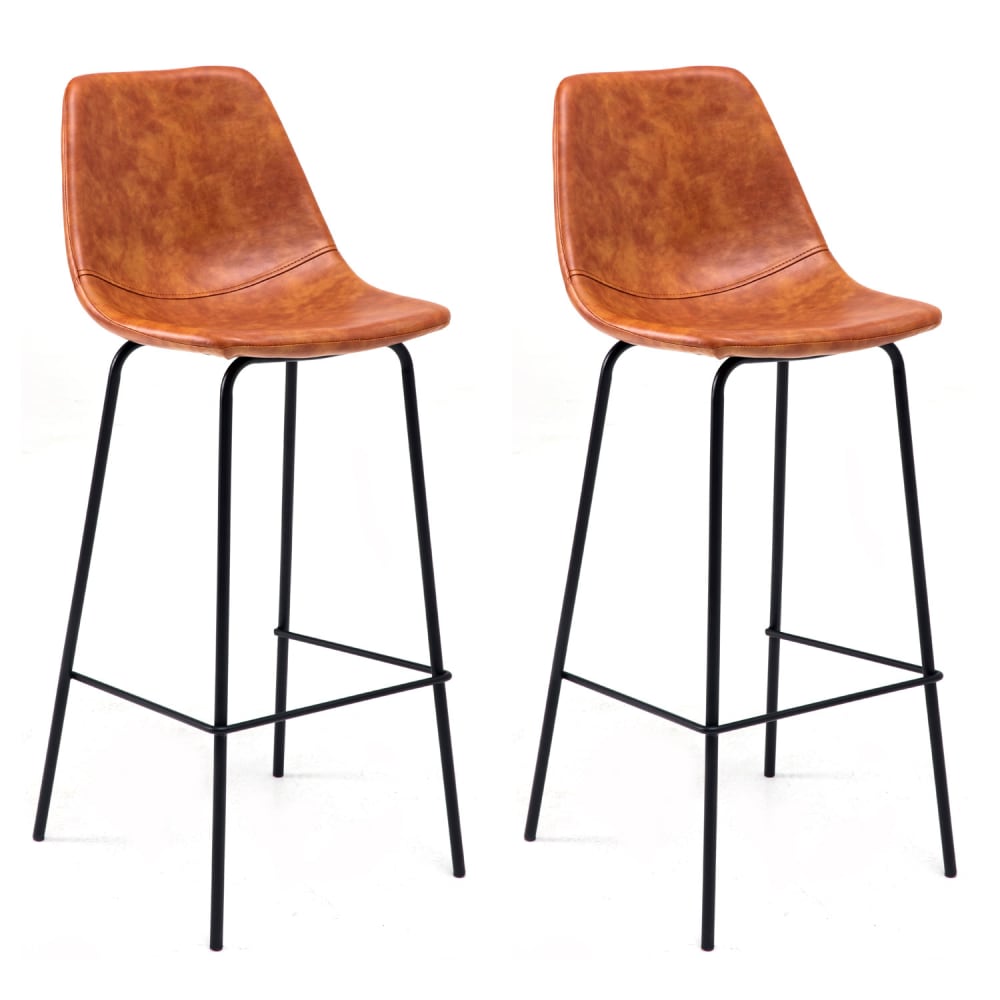 2er Set Barhocker Vintage-Stil 75cm cognac Kunstleder - Maisons