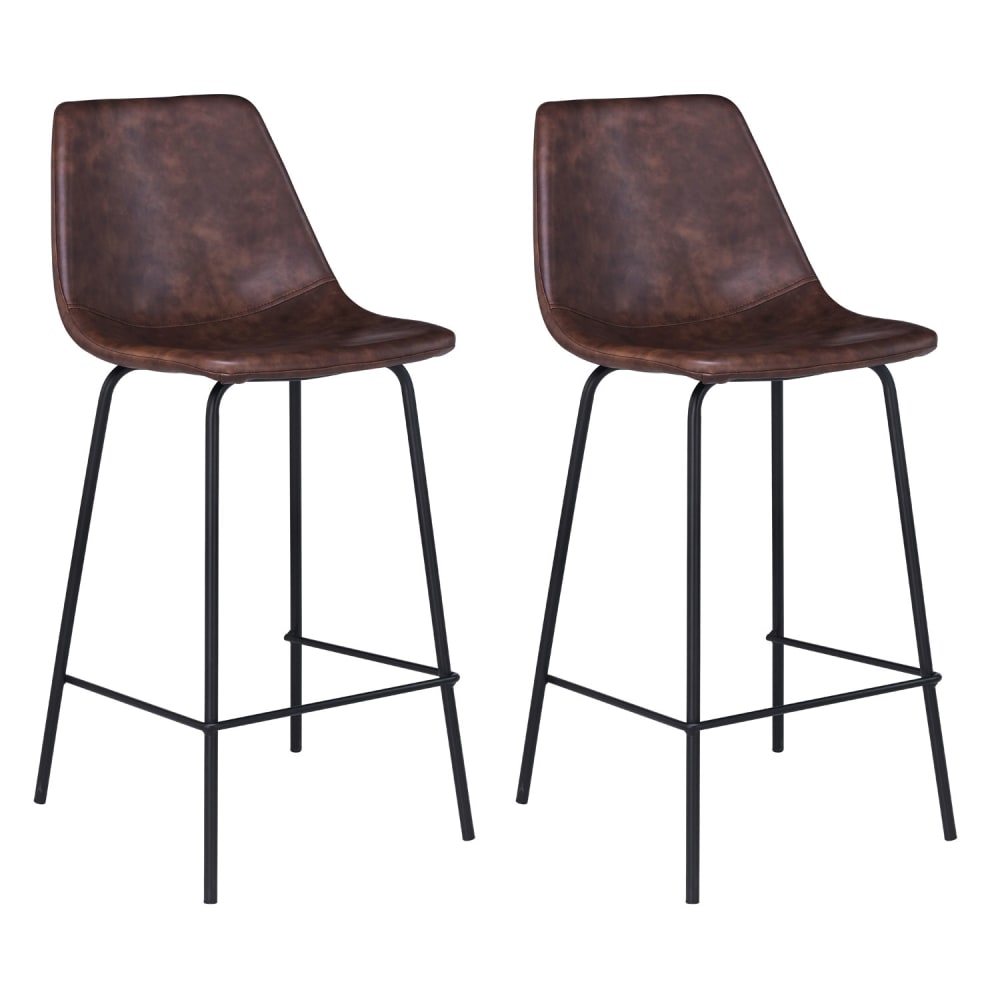 2 taburetes de bar vintage 65cm en polipiel marrón - Maisons du Monde