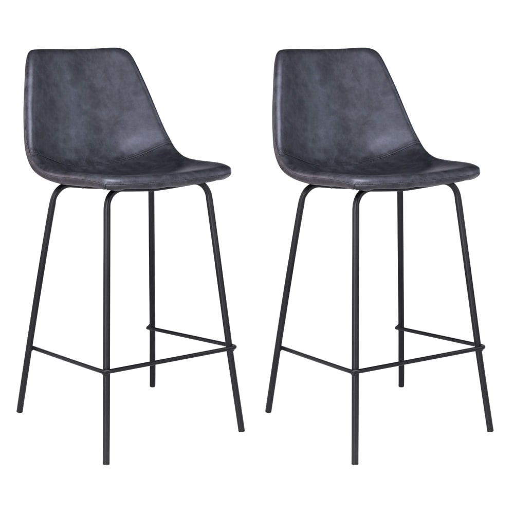 2er Set Barhocker im Vintage-Stil 65cm aus grauem Kunstleder -
