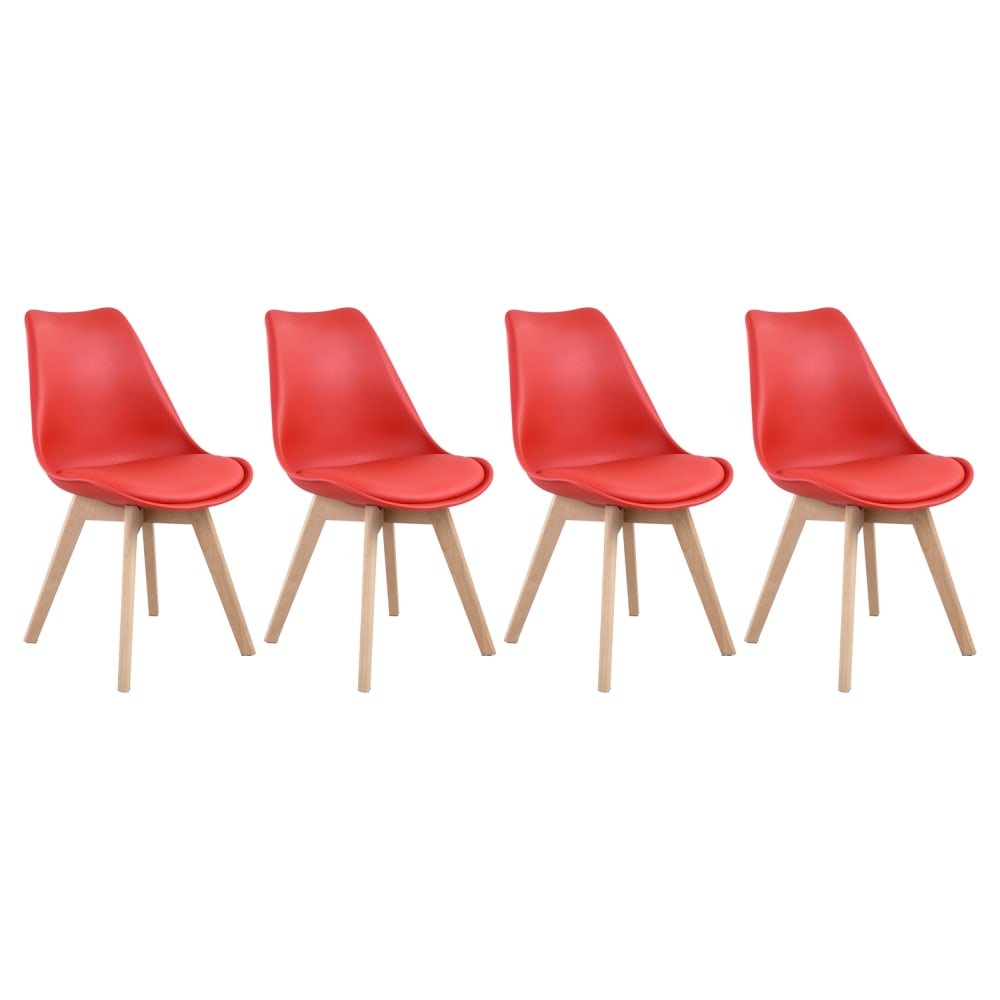 4er Set Stühle im skandinavischen Stil in Rot und Buchenholz -