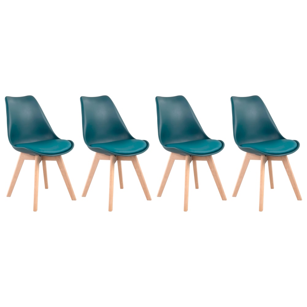 Lot de 4 chaises style scandinave bleu et bois de hêtre