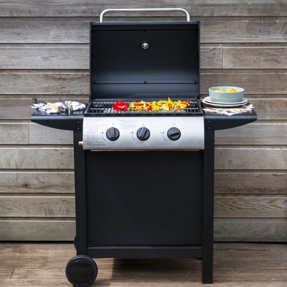Barbecue au gaz 3 brûleurs en acier noir