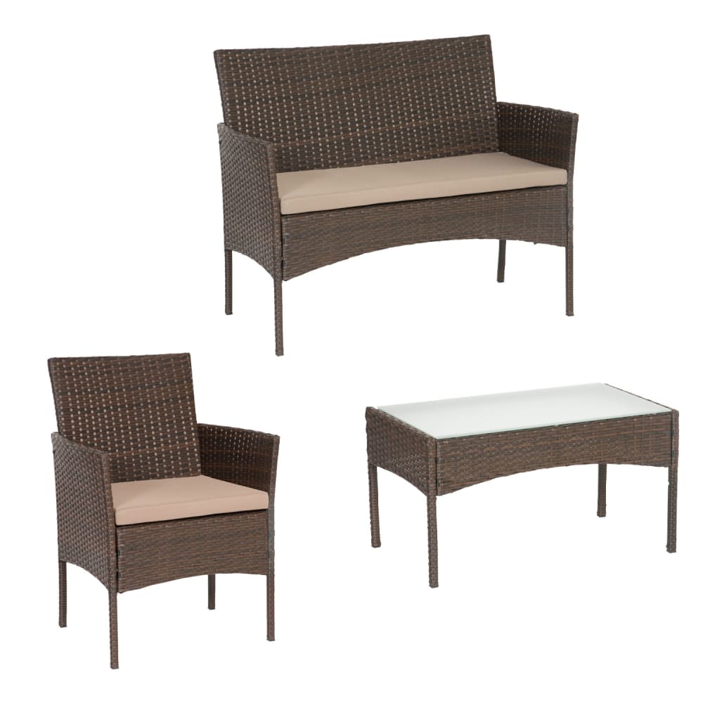 Salon de jardin 4 places résine tressée marron tissu taupe - Maisons du Monde