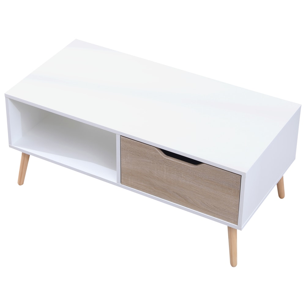 Mesa baja de estilo escandinavo blanca con cajón