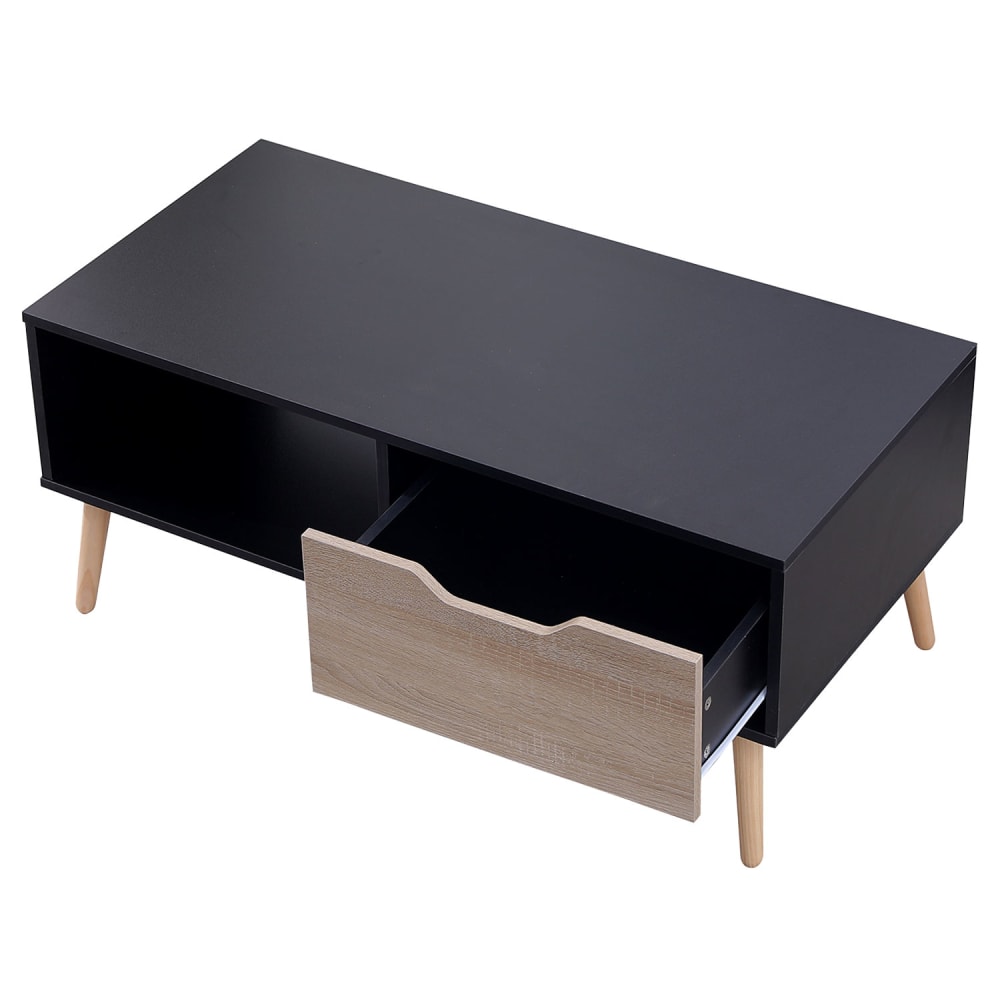 Couchtisch im skandinavischen Stil schwarz mit Schublade -