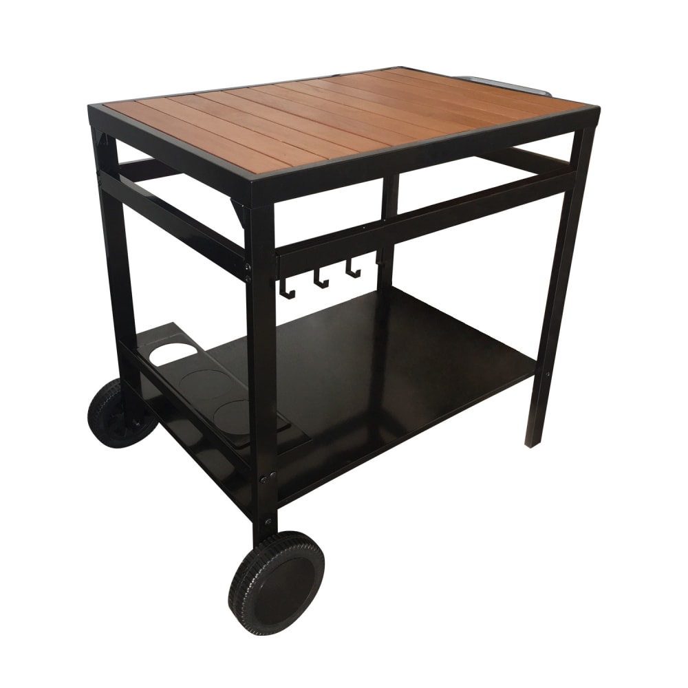 Desserte pour plancha en acier noir et bois