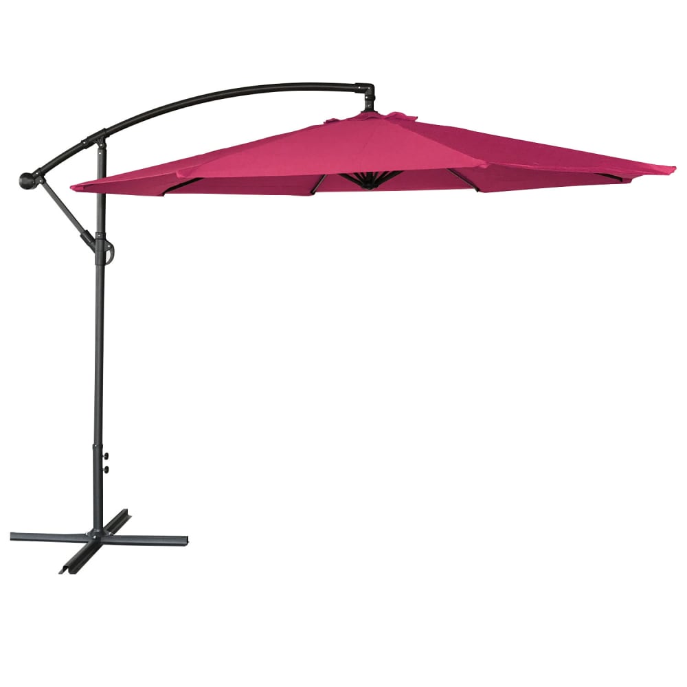 Parasol déporté rond 3,50m en acier et toile fuchsia