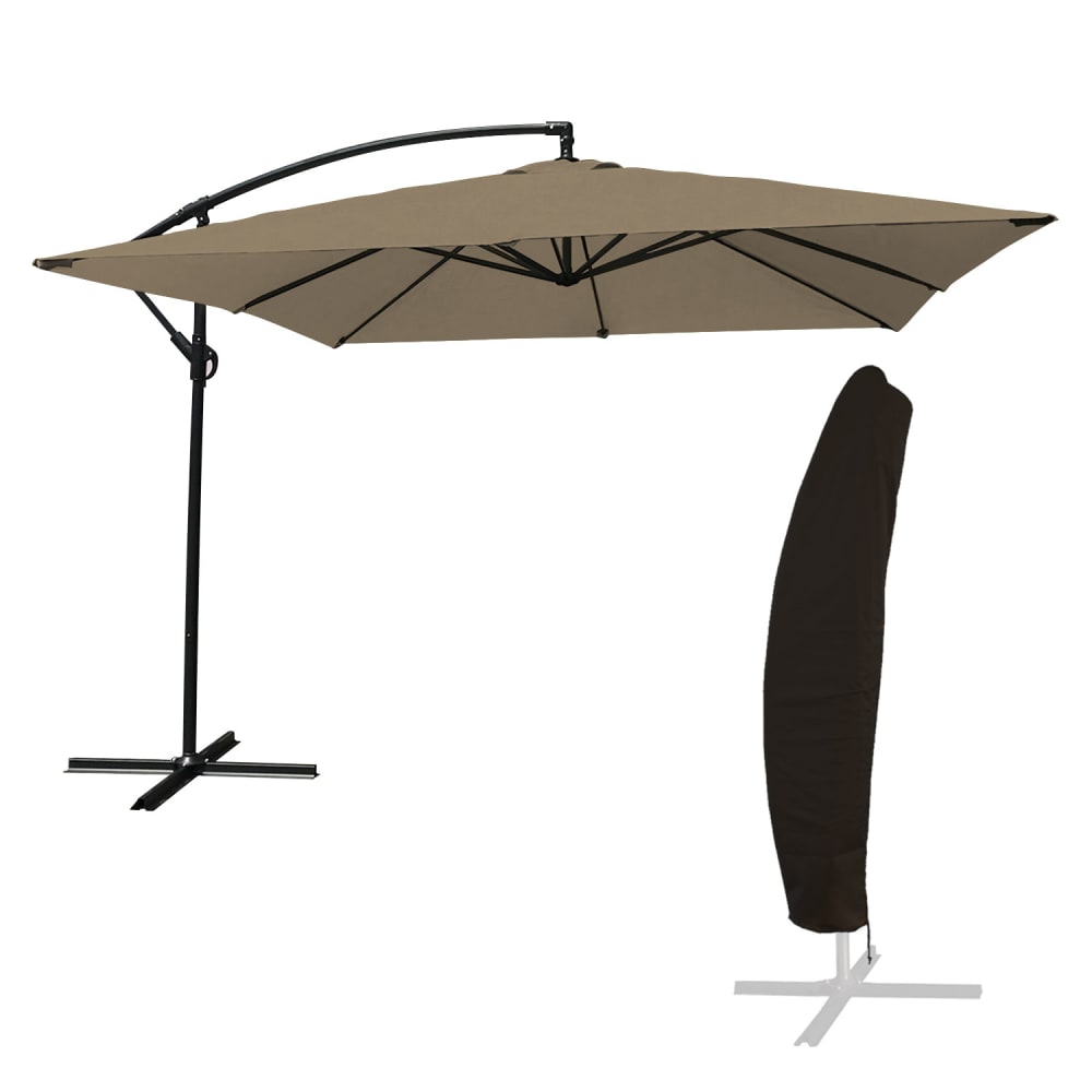Parasol déporté carré 2,7x2,7m acier toile taupe avec housse