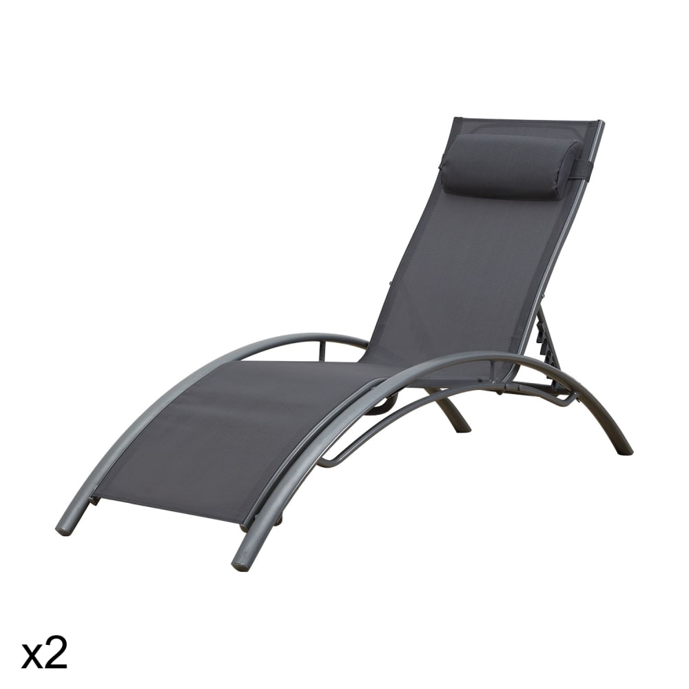 Lot de 2 transat en textilène gris et structure grise