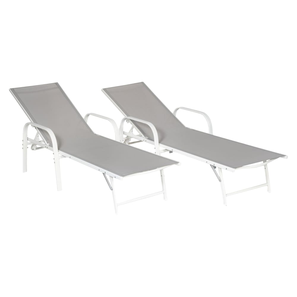Lot de 2 transats en acier blanc et textilène gris