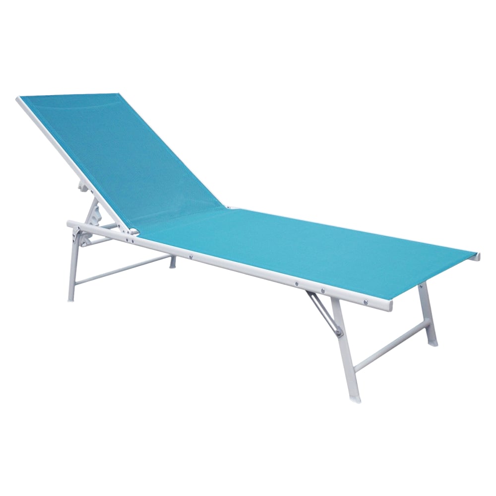 Lot de 2 transats pliants en acier blanc et textilène bleu clair - Maisons du Monde