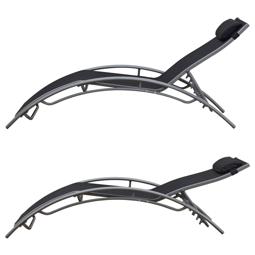 Set di 2 sedie a sdraio in textilene nero con struttura grigia -
