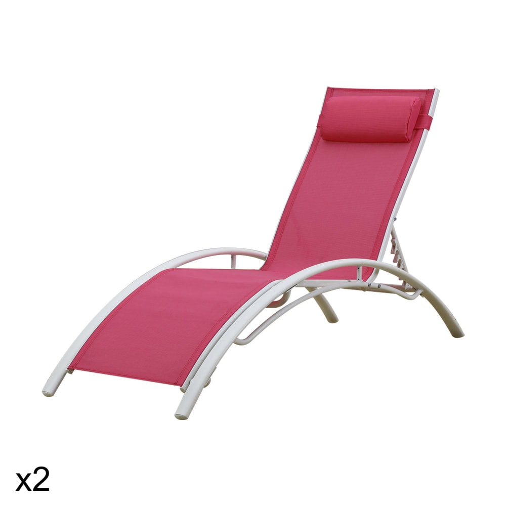 Lot de 2 transat en textilène fuchsia et structure blanche